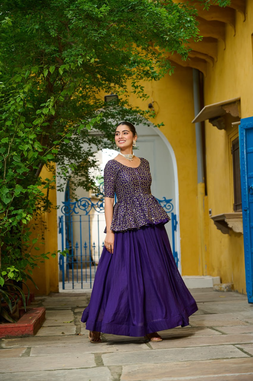 Purple Fendy Sequins Embroidered Work Lehenga Choli