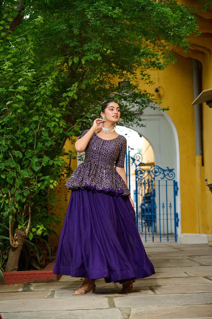 Purple Fendy Sequins Embroidered Work Lehenga Choli
