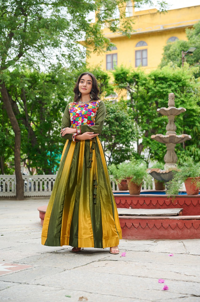 Mehendi Multicolor Kutchi Gamthi Embroidered Work Navratri Lehenga Choli