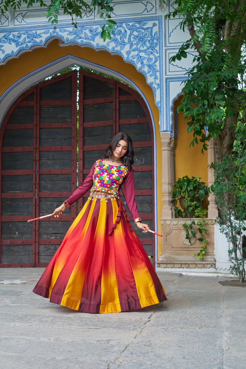 Maroon Multicolor Kutchi Gamthi Embroidered Work Navratri Lehenga Choli