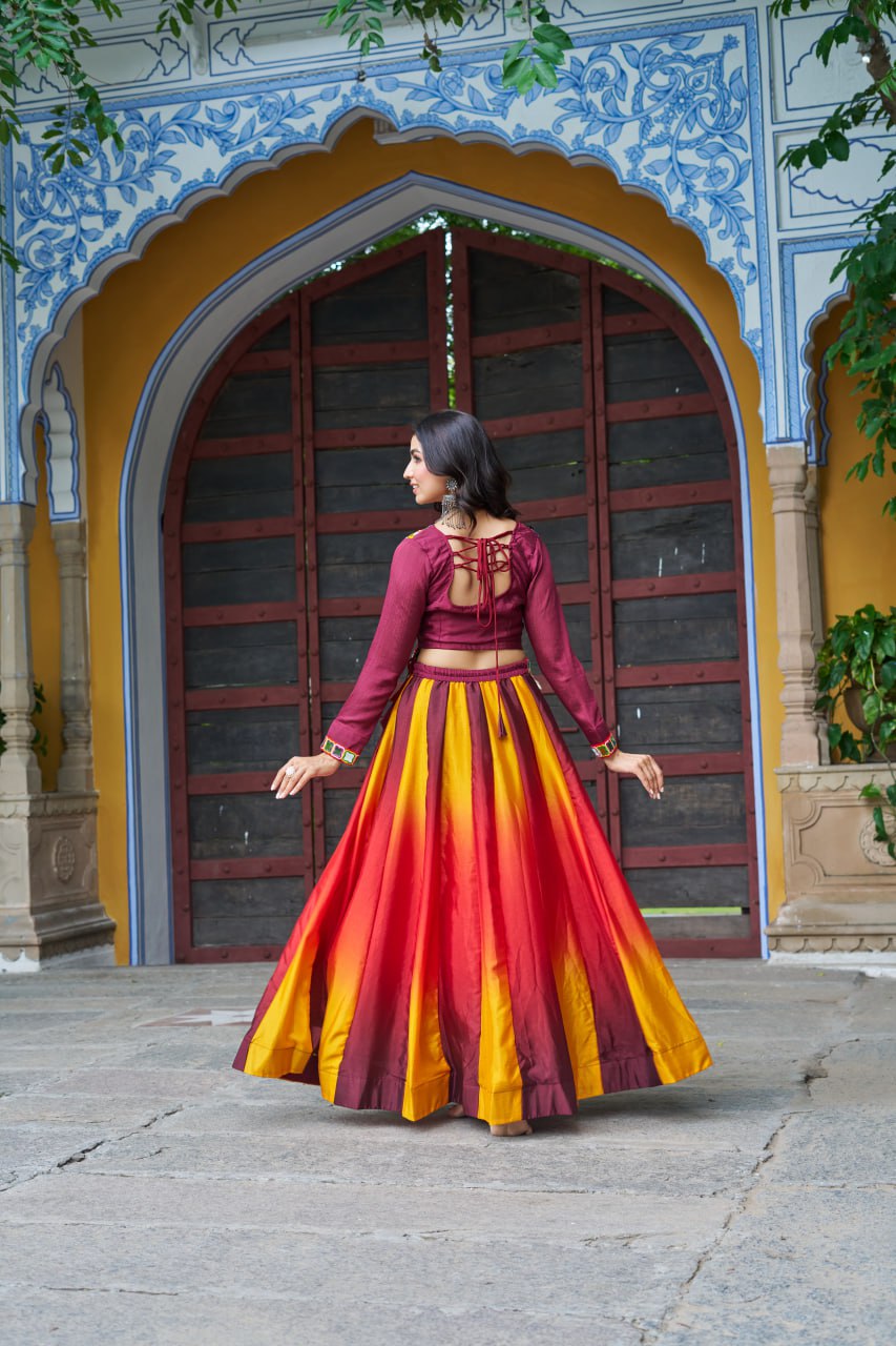 Maroon Multicolor Kutchi Gamthi Embroidered Work Navratri Lehenga Choli