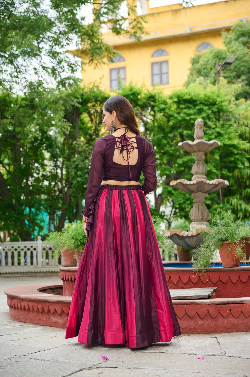 Dark Pink Multicolor Kutchi Gamthi Embroidered Work Navratri Lehenga Choli