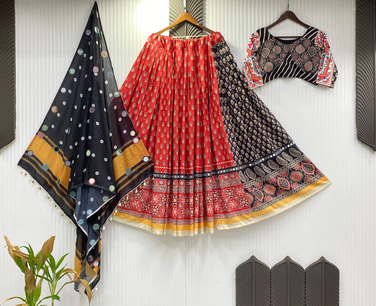 Maroon Multicolor Printed Reyon Real Mirror Work Stitched Navratri Lehenga Choli