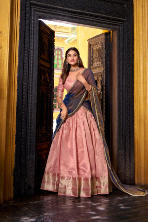 Rose pink half saree lehenga Dupion silk zari weaving