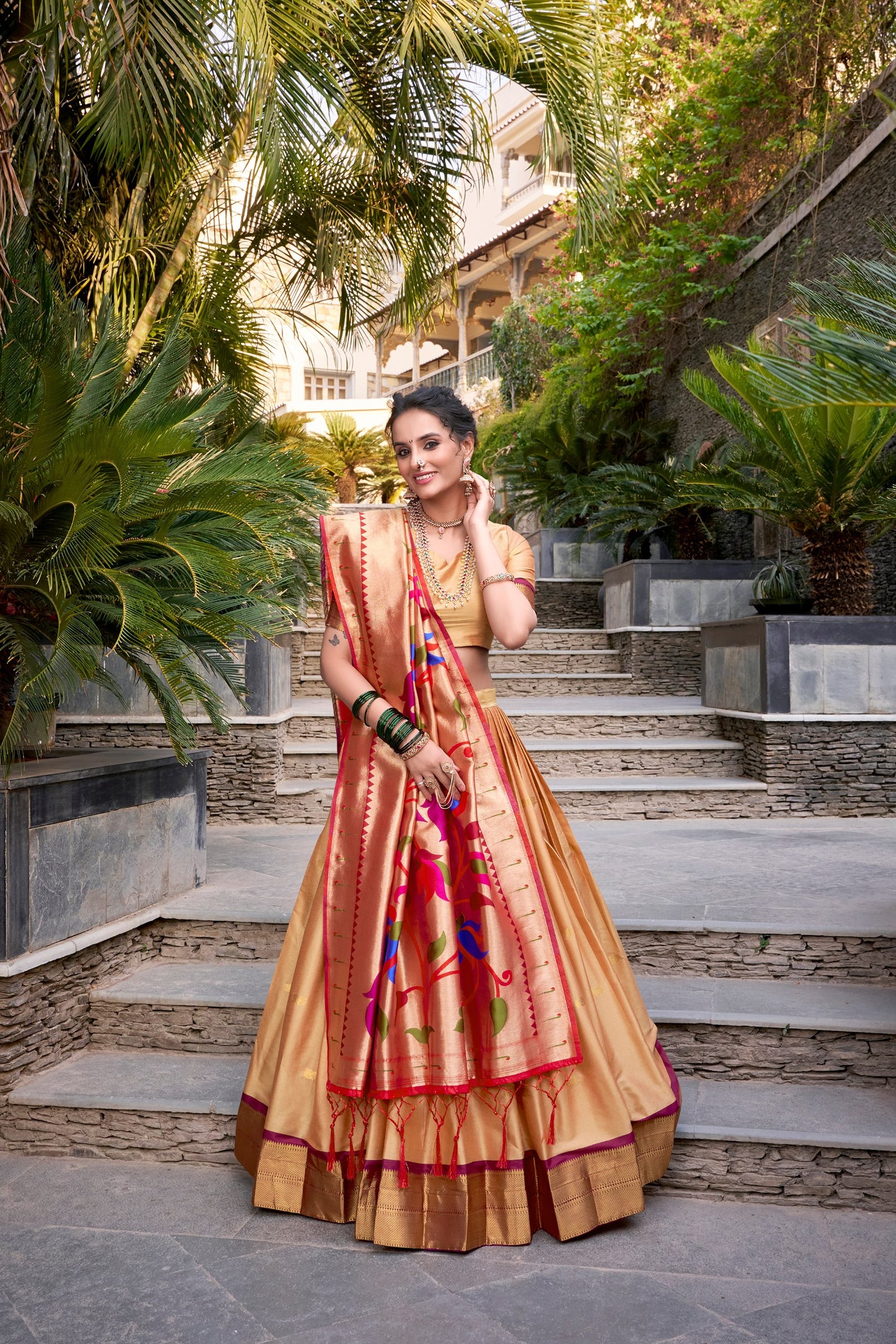 Chiku Color Paithani Zari Weaving Work Lehenga Choli