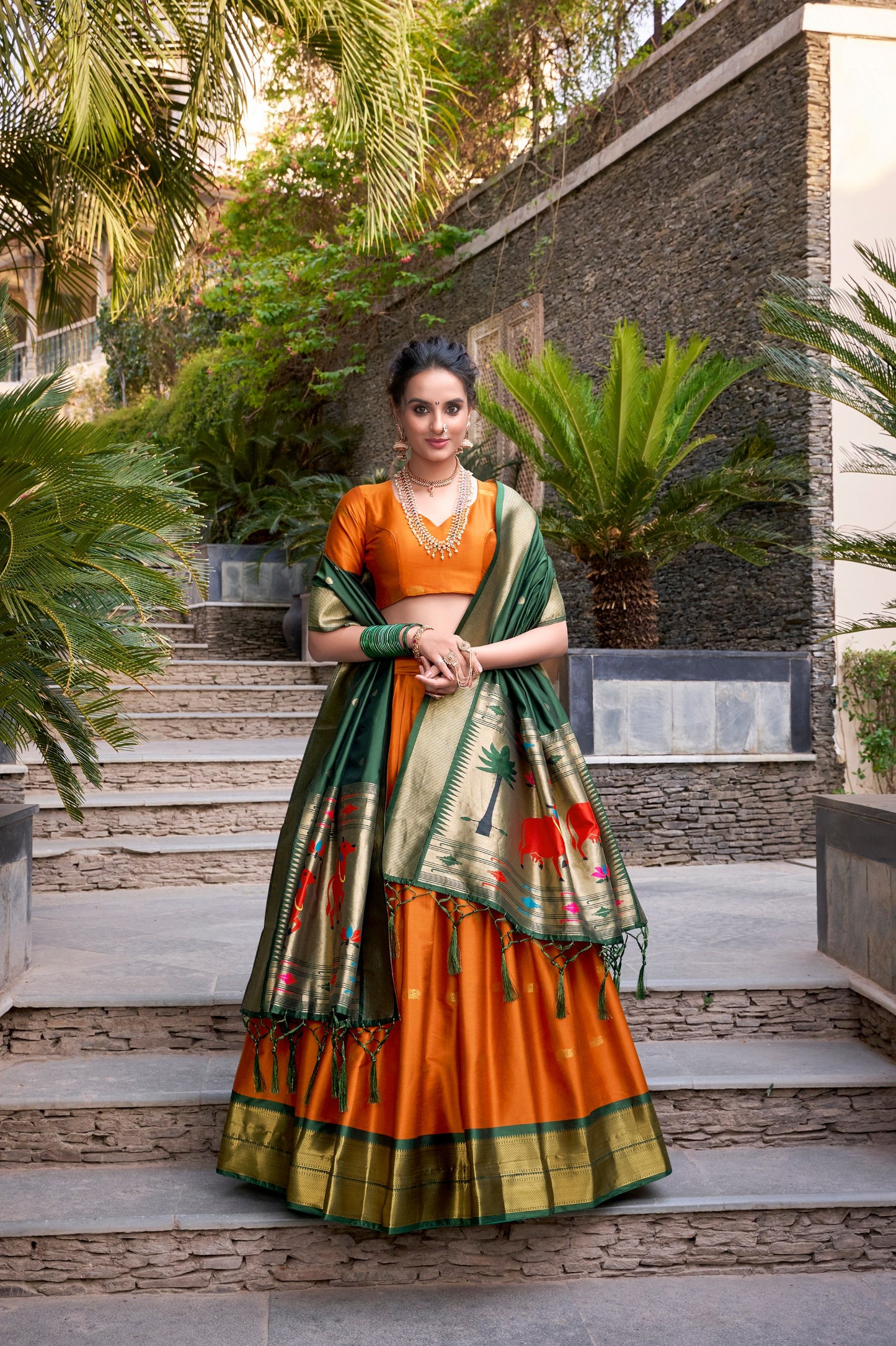 Orange Color Paithani Zari Weaving Work Lehenga Choli