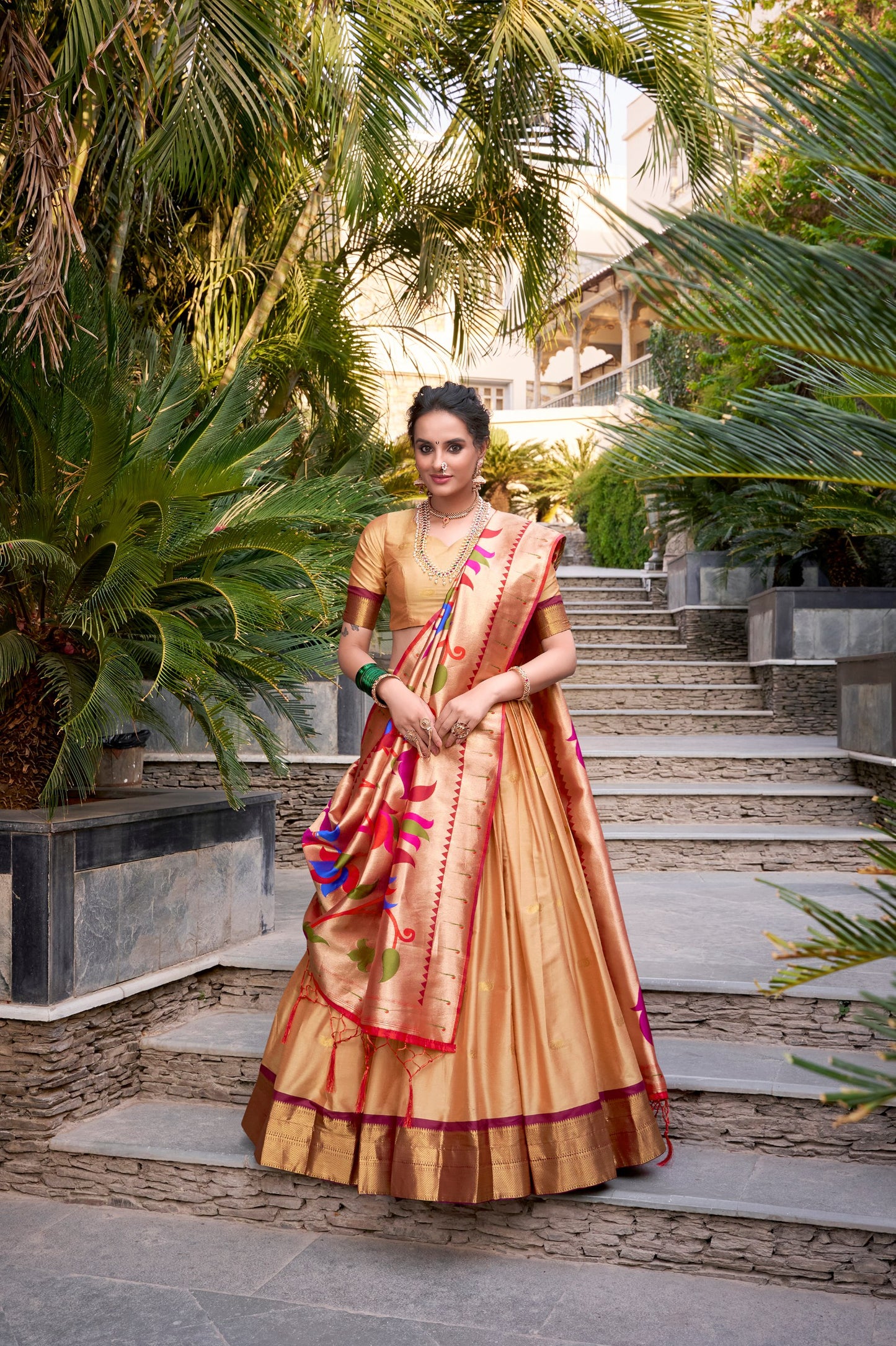 Chiku Color Paithani Zari Weaving Work Lehenga Choli