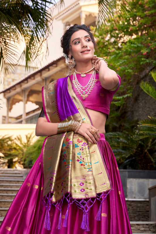 Pink Color Paithani Zari Weaving Work Lehenga Choli