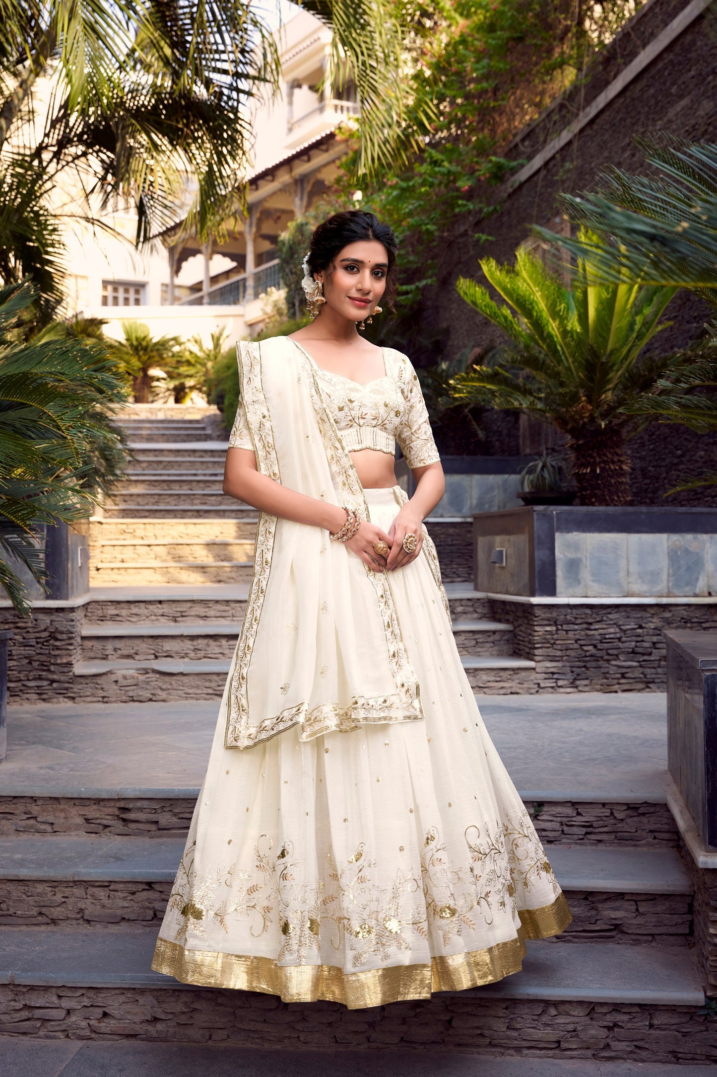 Off White Silver Glosy Sequins and Embroidery with Foil Work Lehenga Choli