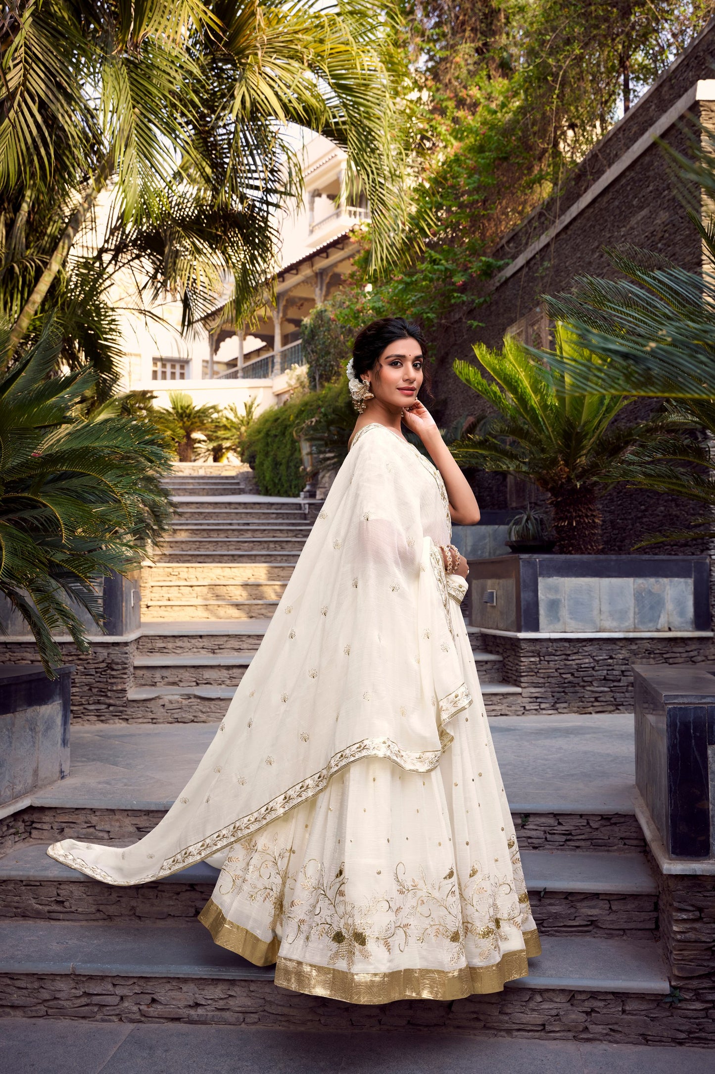 Off White Silver Glosy Sequins and Embroidery with Foil Work Lehenga Choli