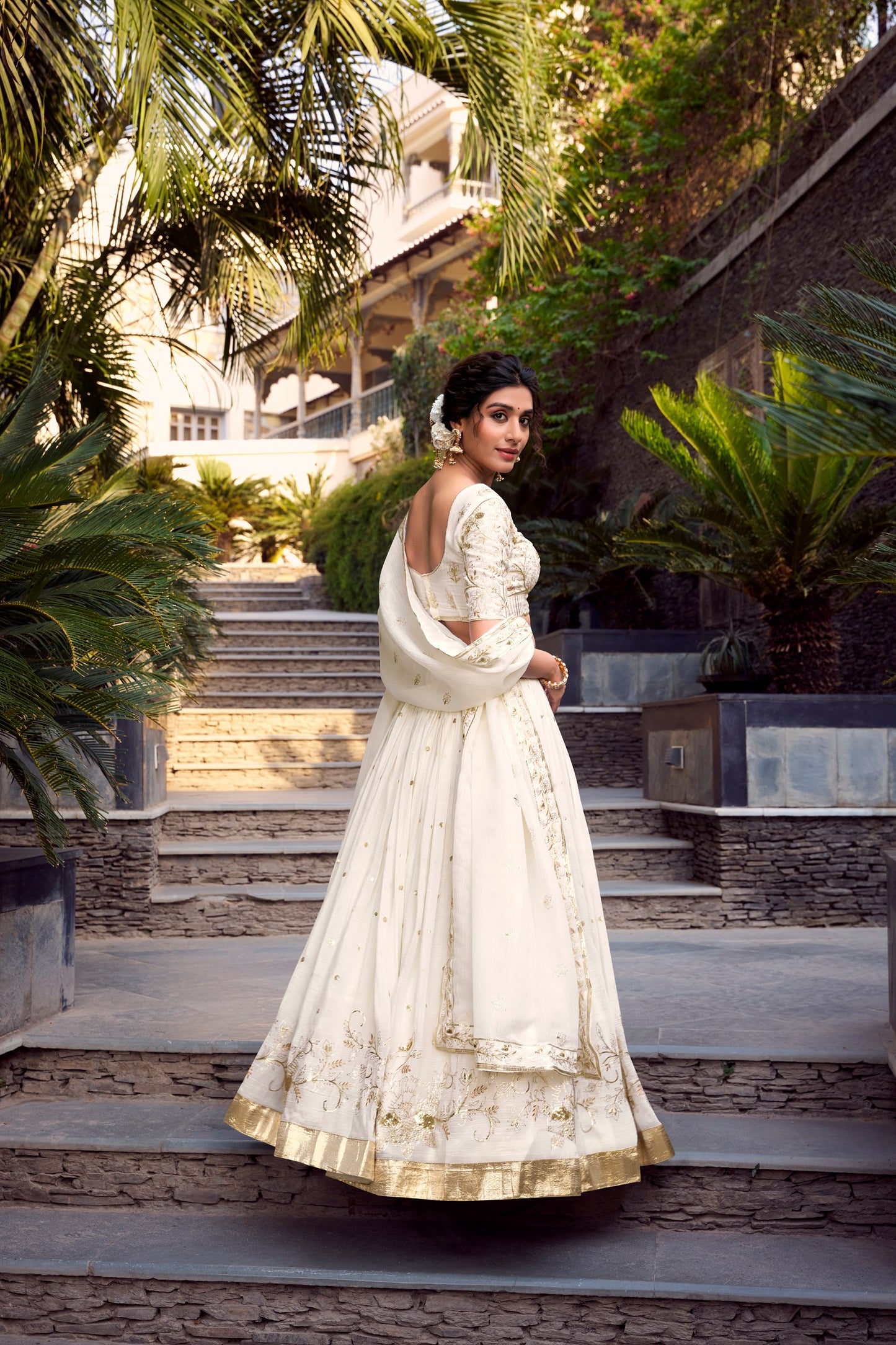 Off White Silver Glosy Sequins and Embroidery with Foil Work Lehenga Choli