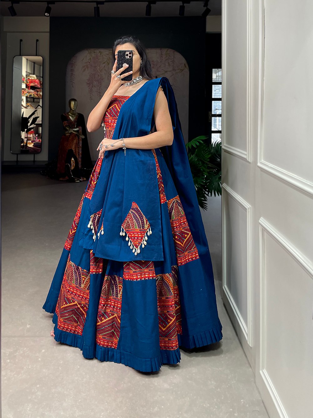 Blue White Pink Pure Cotton Plain And Printed With Foil Work Fully Stitched Navratri Lehenga Choli