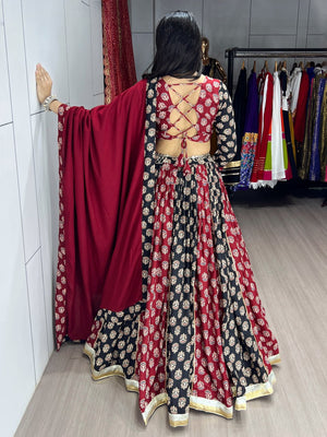 Designer Navratri garba lehenga with block print and full sleeve choli