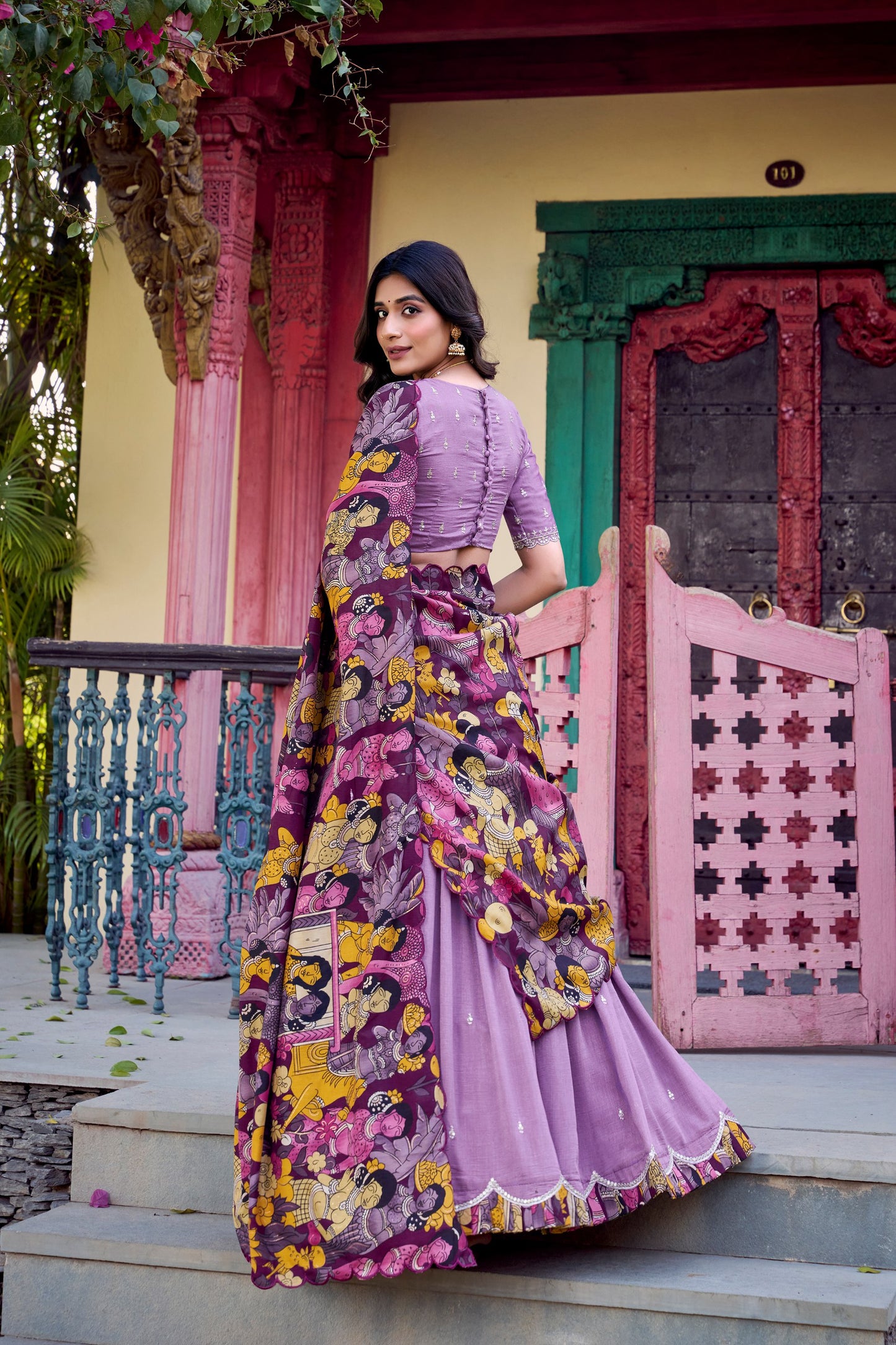 Lavender Vichitra Silk Sequins And Thread Embroidery Work Lehenga Choli