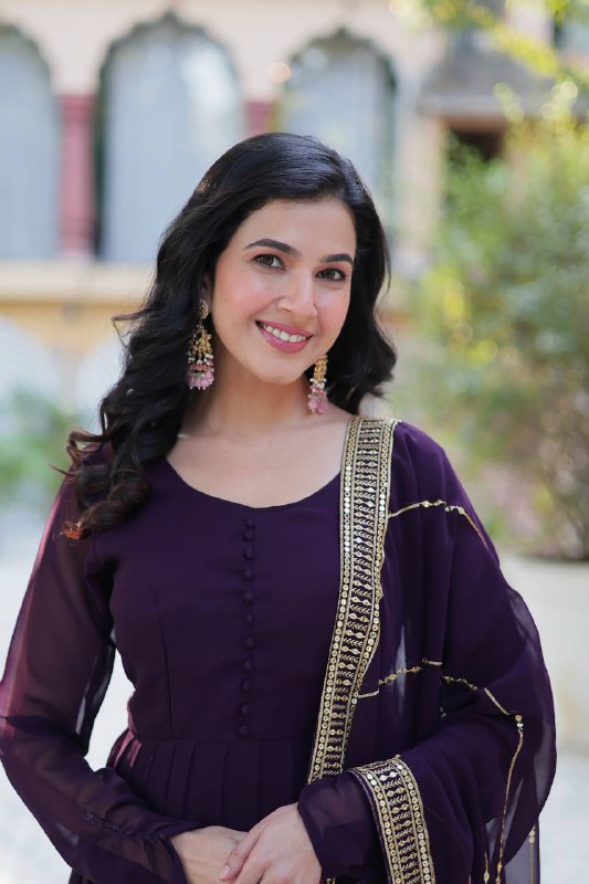 Purple Faux Blooming With Multi-sequins Embroidered Work Gown