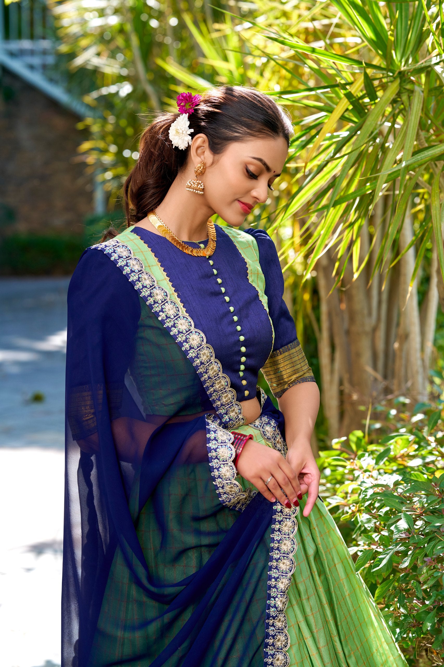Pista Zari Chex Zari Weaving Work Lehenga Choli