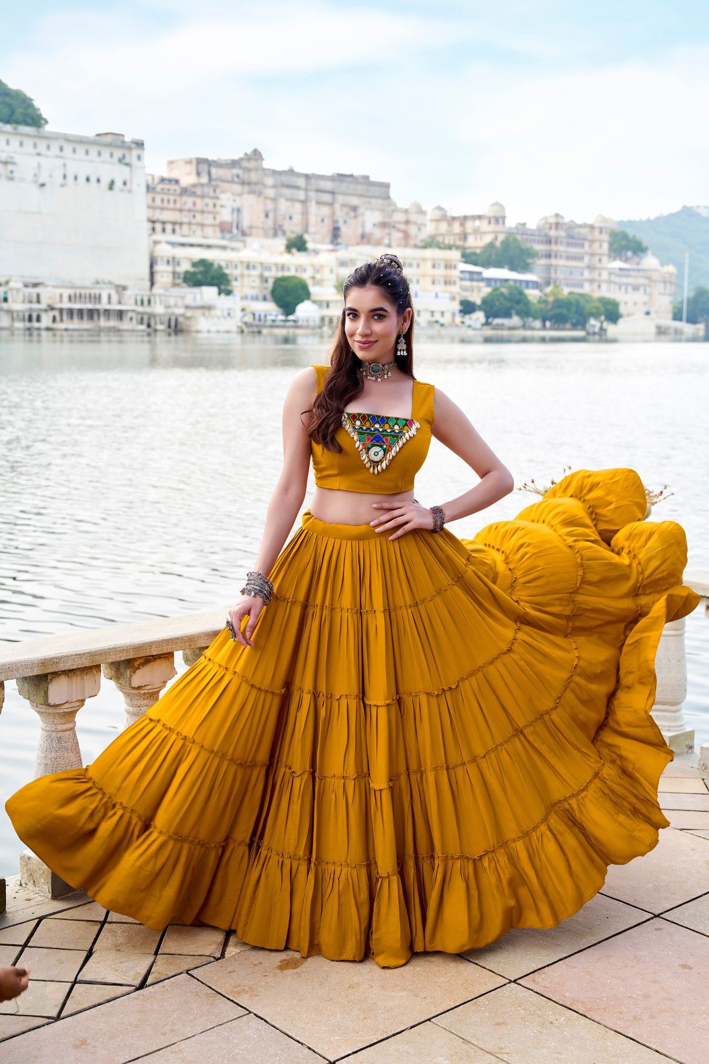 Musterd Pure Rayon Plain Stitched Navratri Lehenga Choli