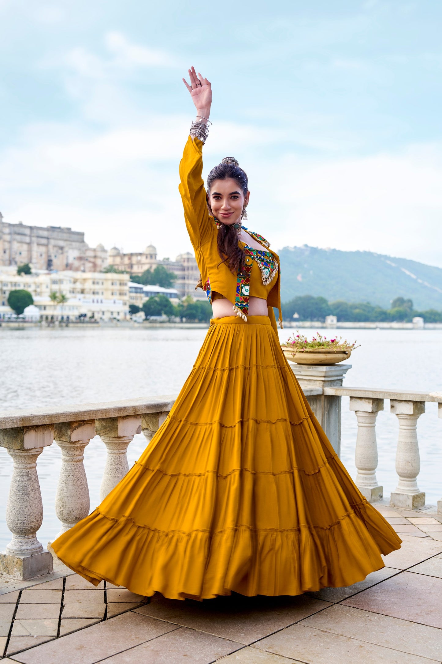 Musterd Pure Rayon Plain Stitched Navratri Lehenga Choli
