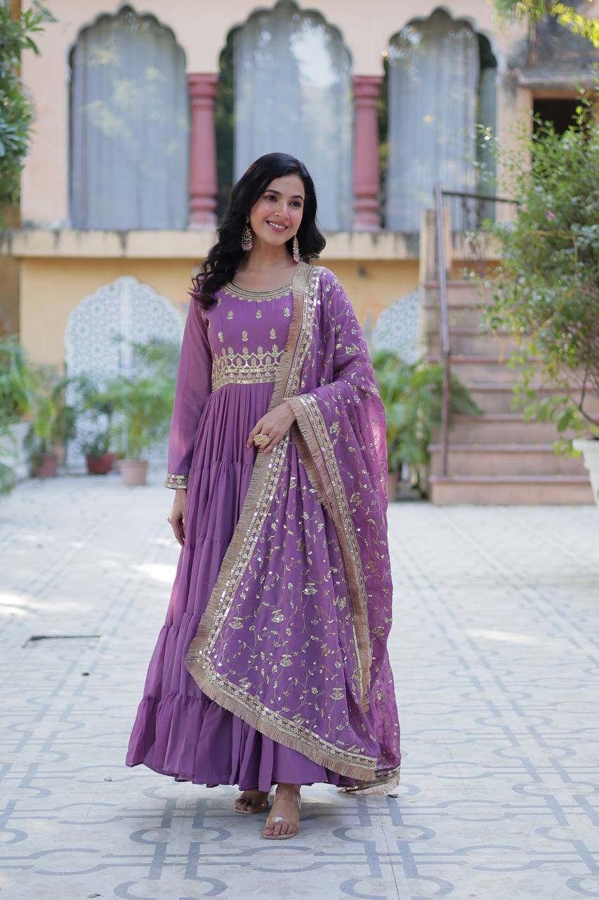 Iris Star Georgette Fabrics And Designer Embroidered Dupatta Gown
