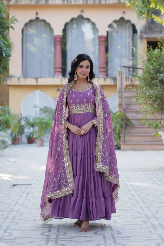 Iris Star Georgette Fabrics And Designer Embroidered Dupatta Gown