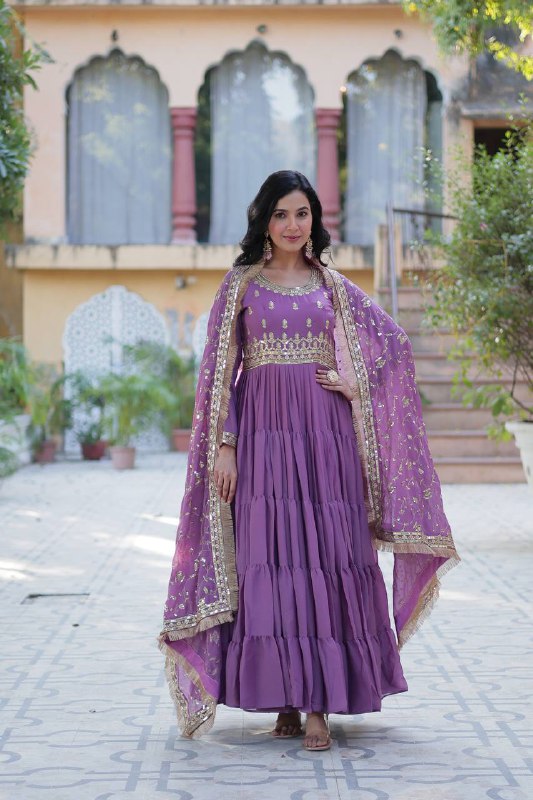 Iris Star Georgette Fabrics And Designer Embroidered Dupatta Gown