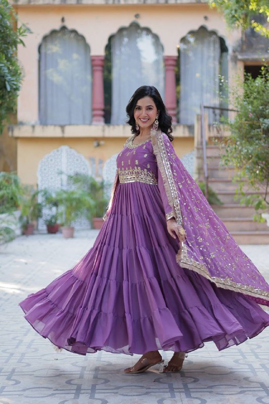 Iris Star Georgette Fabrics And Designer Embroidered Dupatta Gown