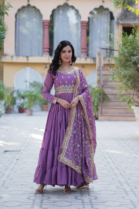 Iris Star Georgette Fabrics And Designer Embroidered Dupatta Gown