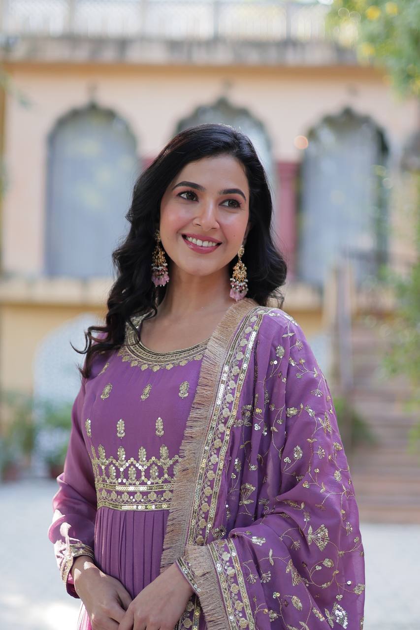 Iris Star Georgette Fabrics And Designer Embroidered Dupatta Gown
