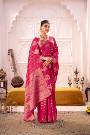 Elegant Pink Roop Silk Saree with Traditional Zari Weaving Work by The Beauty Queen Surat