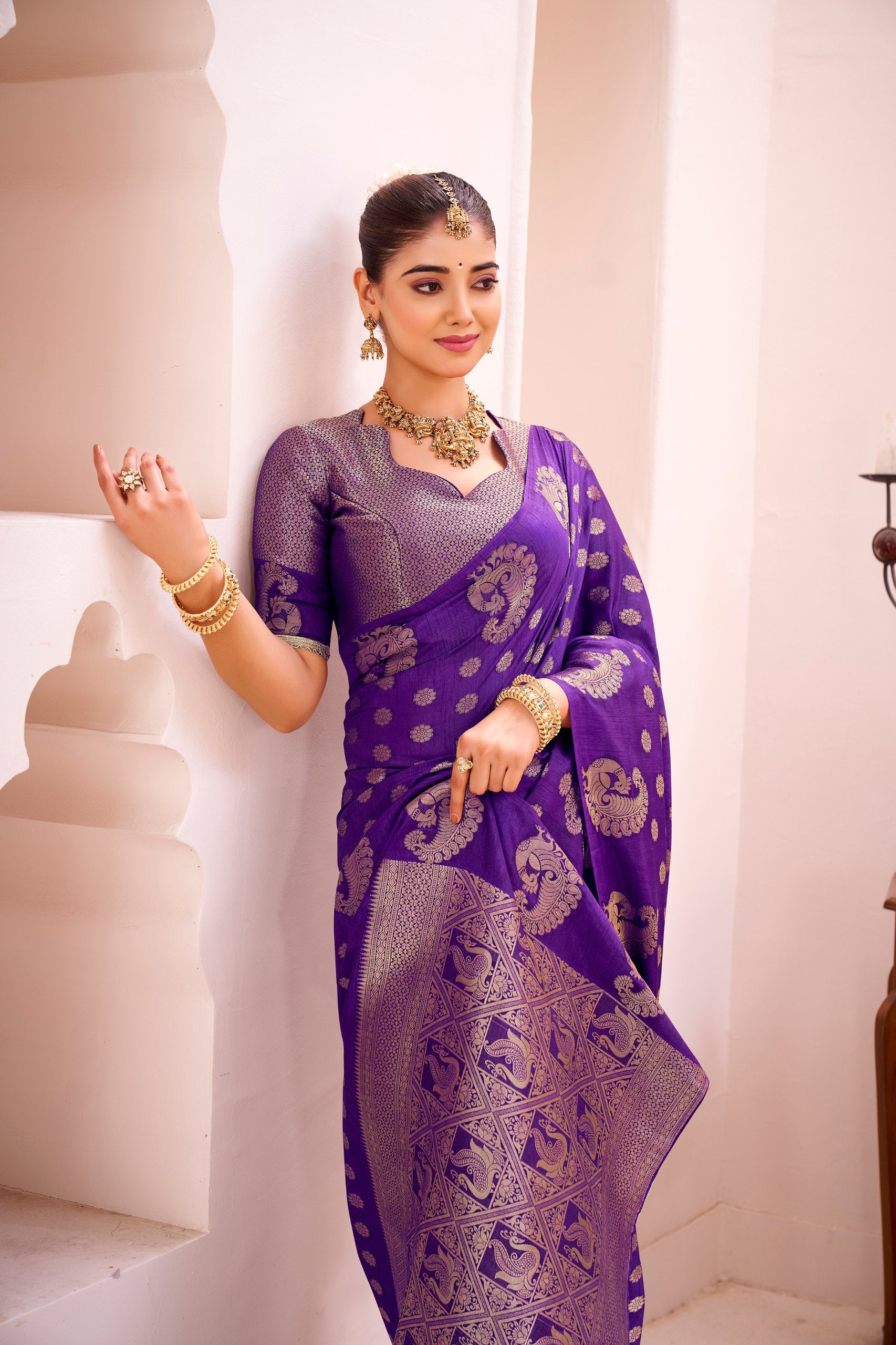 Royal Purple Roop Silk Saree with Rich Zari Weaving & Designer Border