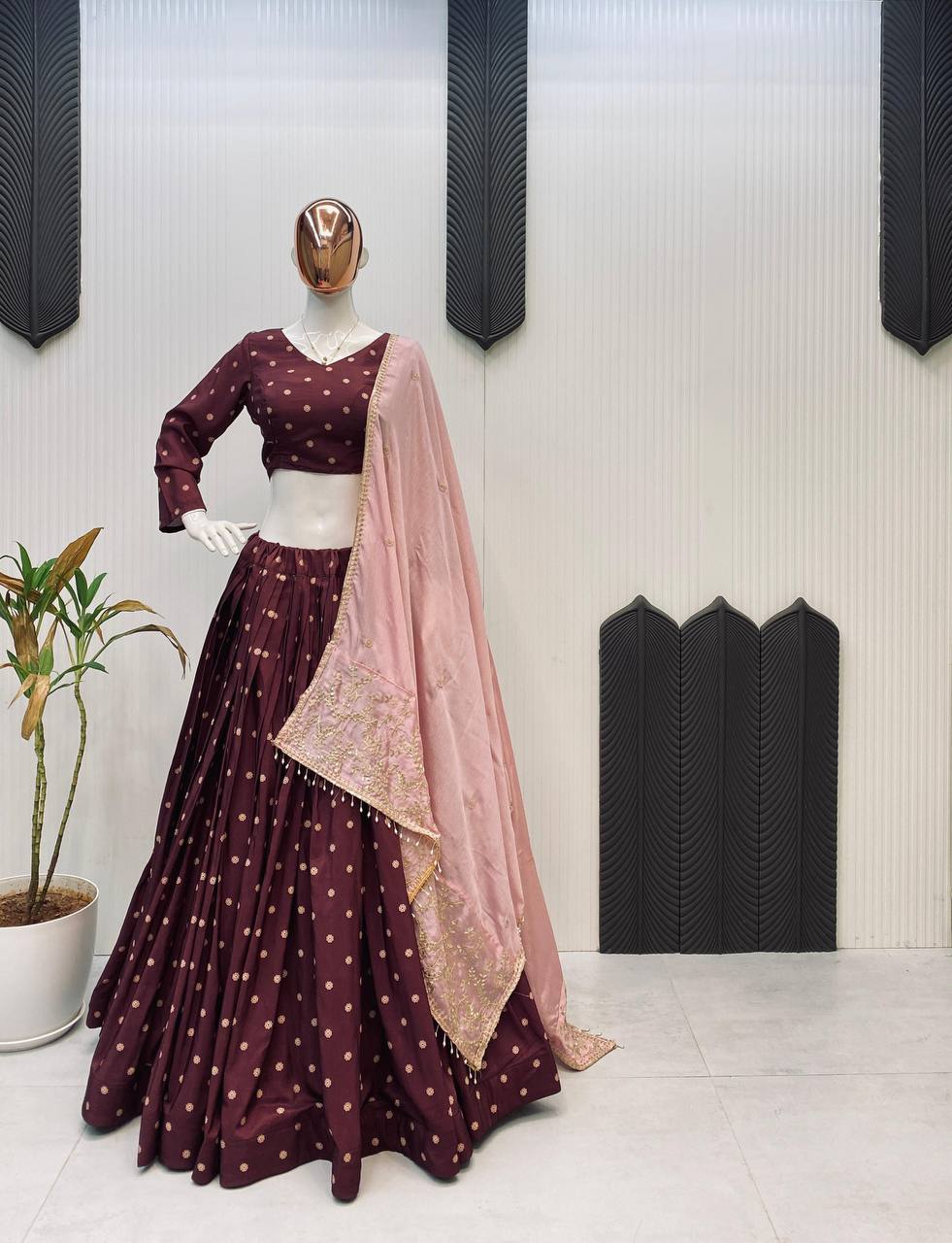 Coffee Reyon Full Stitched Printed Navratri Lehenga Choli