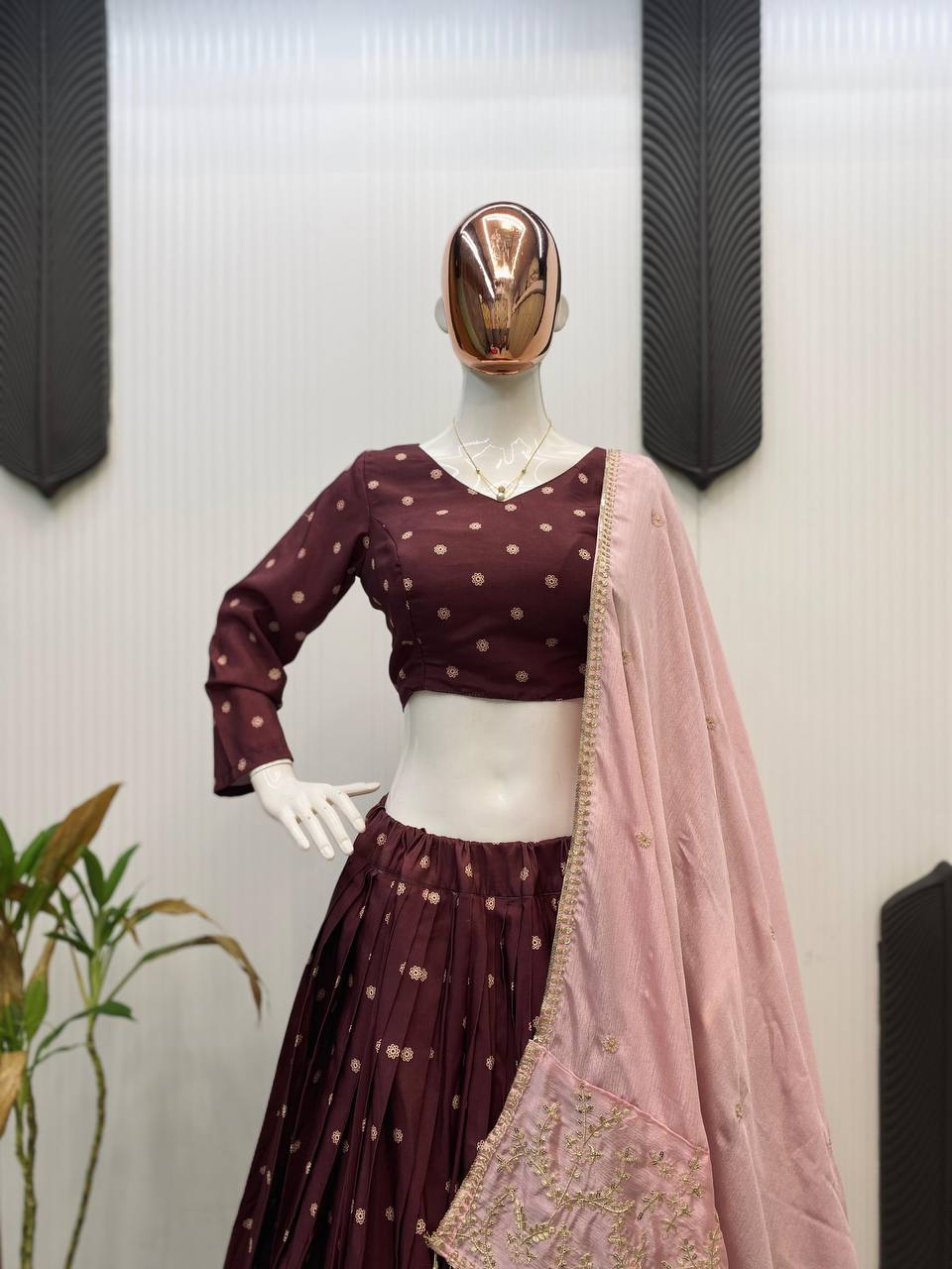 Coffee Reyon Full Stitched Printed Navratri Lehenga Choli
