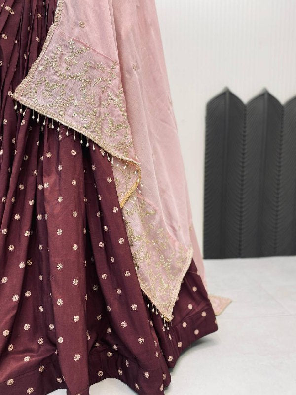 Coffee Reyon Full Stitched Printed Navratri Lehenga Choli