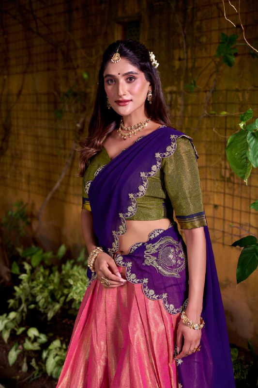 Purple Kanchipuram Zari Weaving Work Work Lehenga Choli