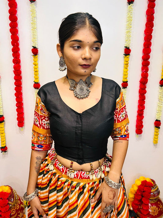 Yellow Milticolor Pure Cotton Silk Gamthi Work Butta Lace Work Navratri Lehenga Choli