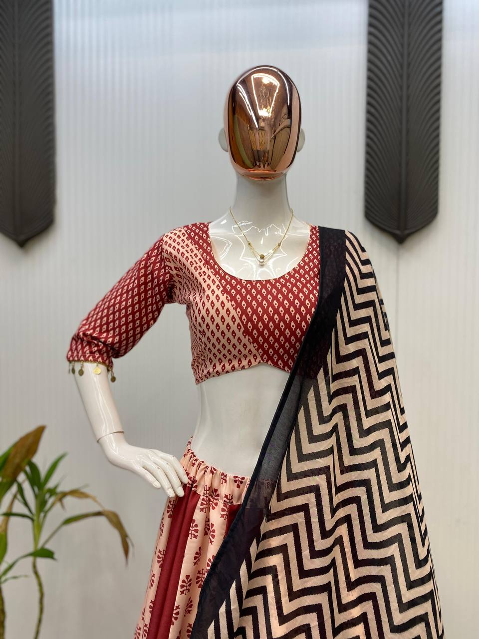 Maroon Reyon Full Stitched Navratri Lehenga Choli