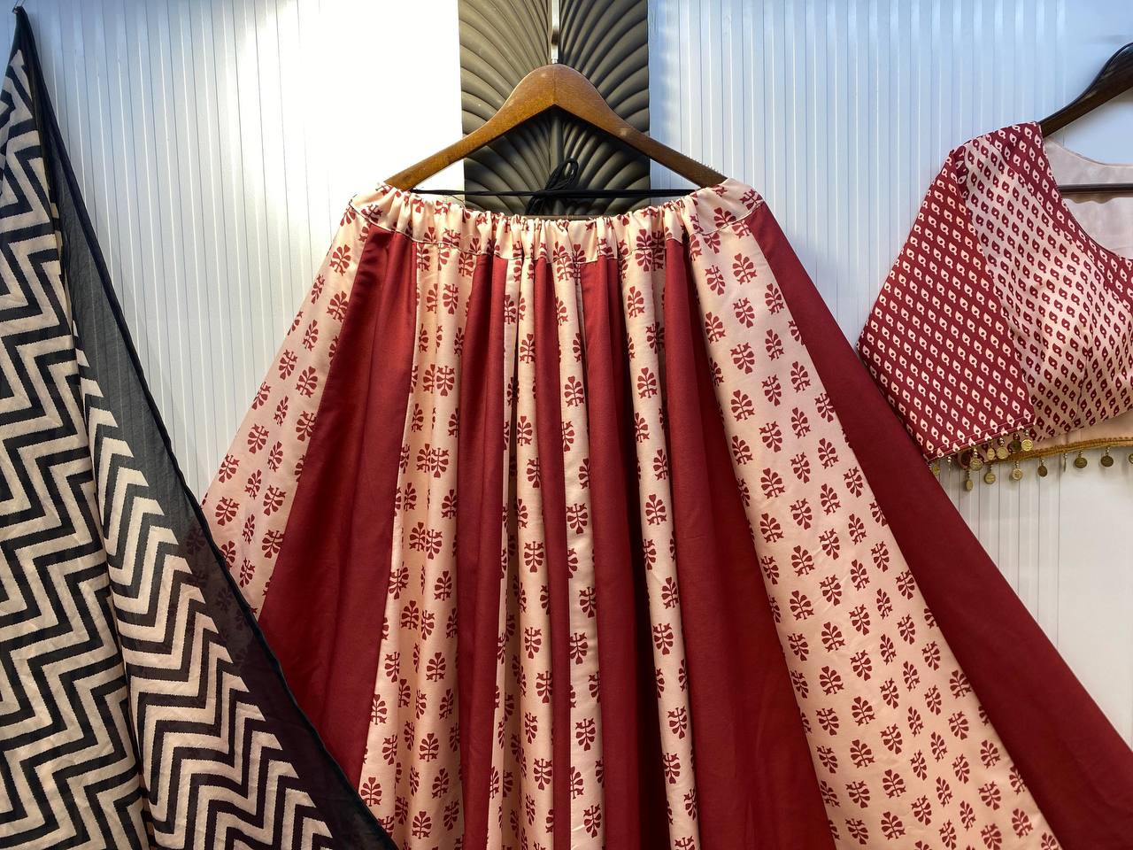 Maroon Reyon Full Stitched Navratri Lehenga Choli