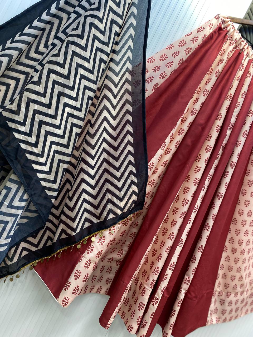 Maroon Reyon Full Stitched Navratri Lehenga Choli