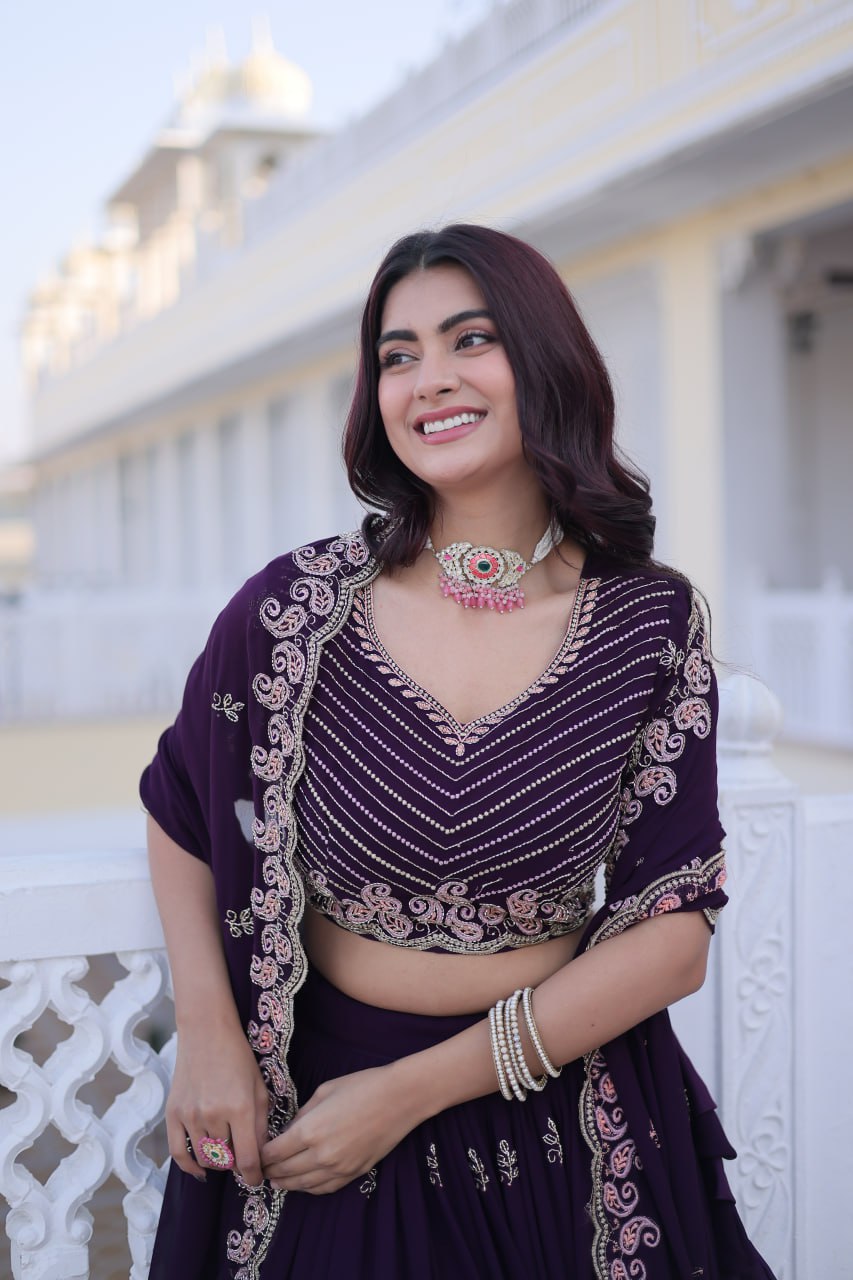 Purple Fox Blooming With Sequins Zari Embroidered Work Lehenga Choli