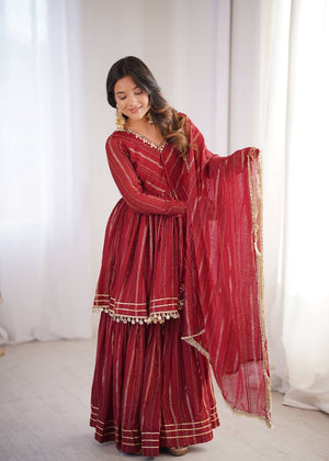 Maroon Chanderi Silk Sharara Set with Real Mirror Work and Handwork by The Beauty Queen Surat
