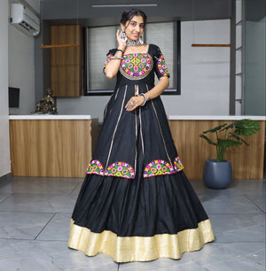 Pure rayon cotton garba dress black kurta style chaniya choli