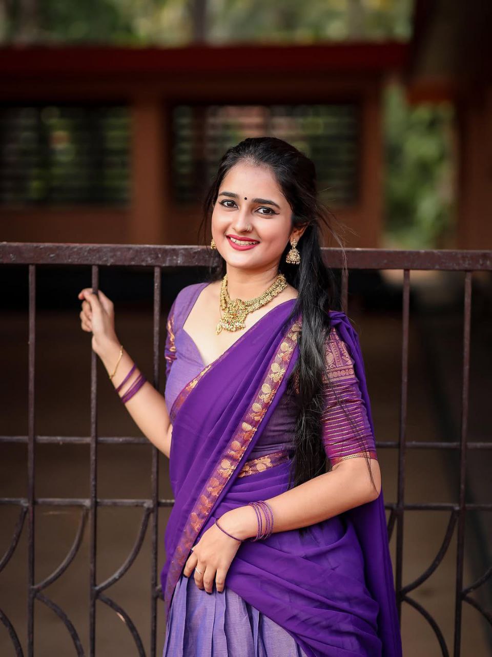 Lavender & Deep Purple Kanci Cotton Half Saree – Traditional Zari Weaving Langa Voni Set