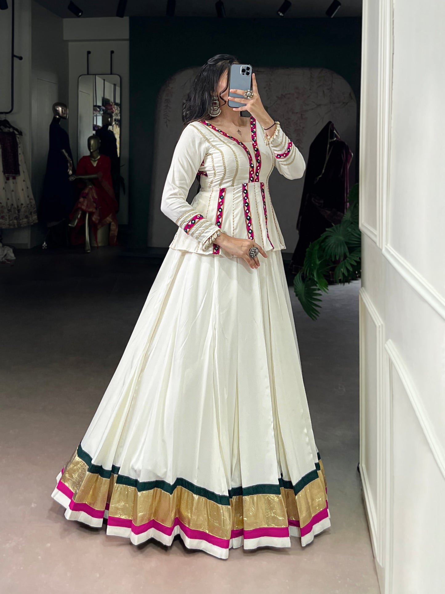 Musterd Pure Rayon Gamthi Work Navratri Lehenga Choli