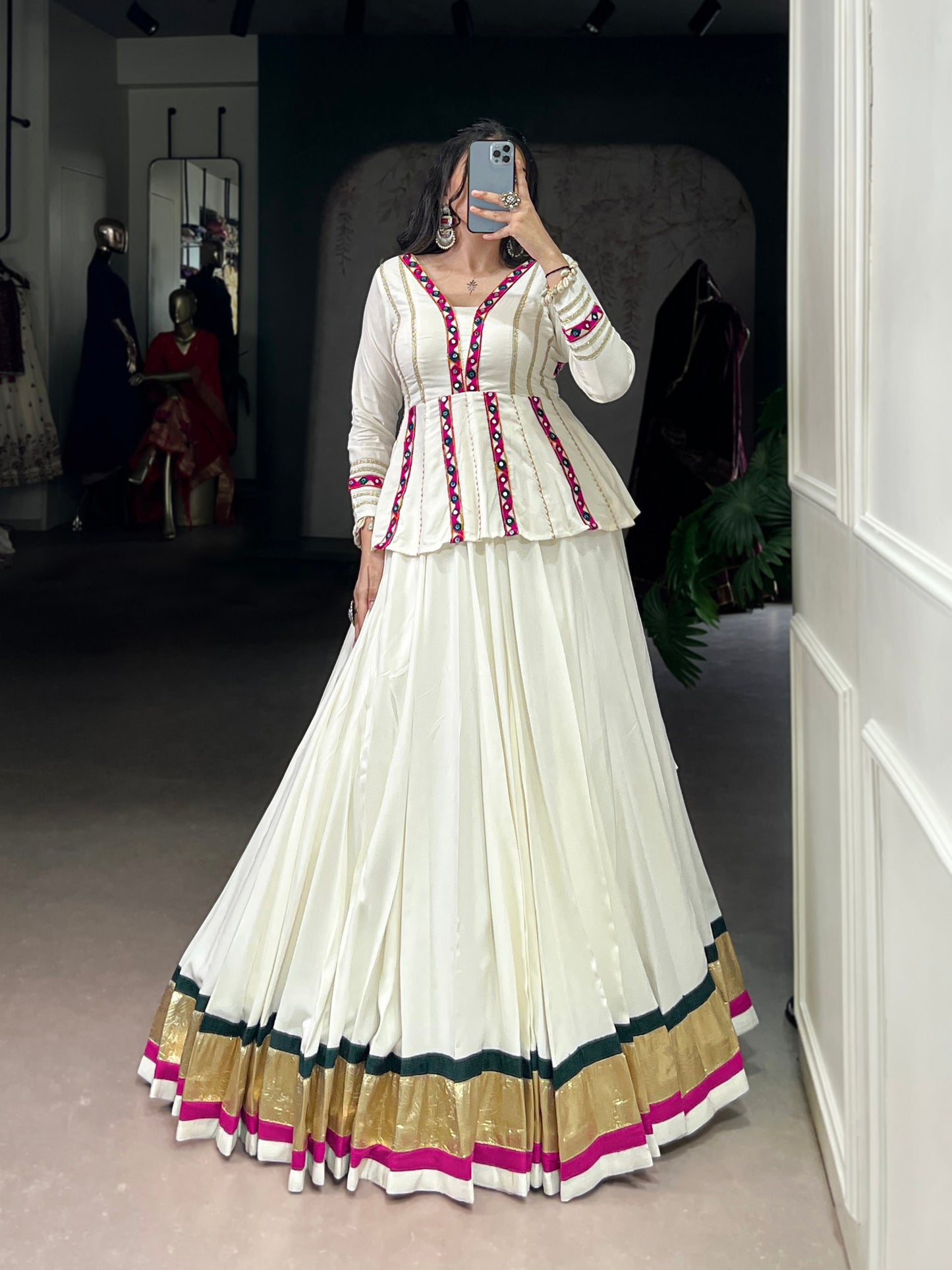 Musterd Pure Rayon Gamthi Work Navratri Lehenga Choli