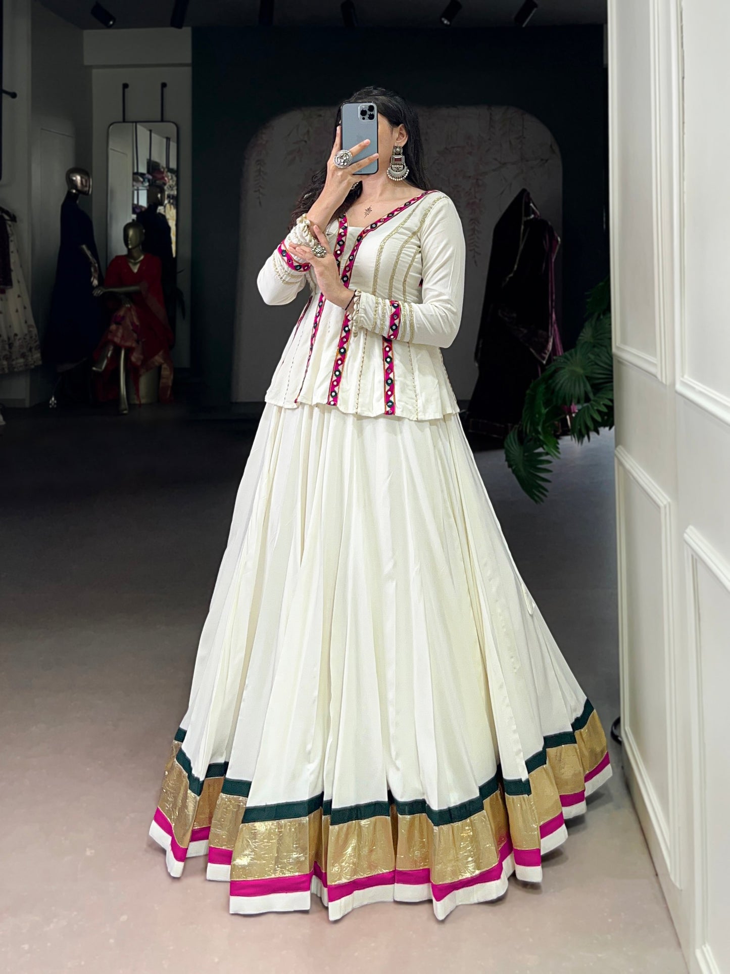 Musterd Pure Rayon Gamthi Work Navratri Lehenga Choli