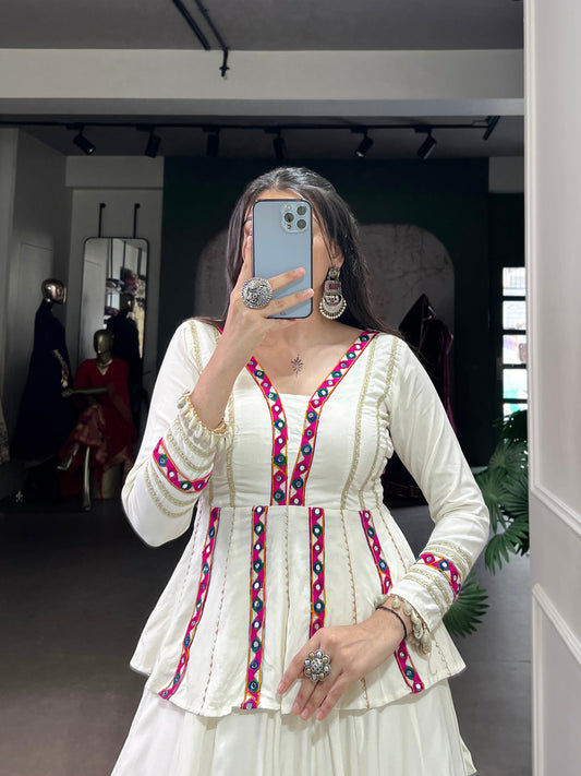 Musterd Pure Rayon Gamthi Work Navratri Lehenga Choli