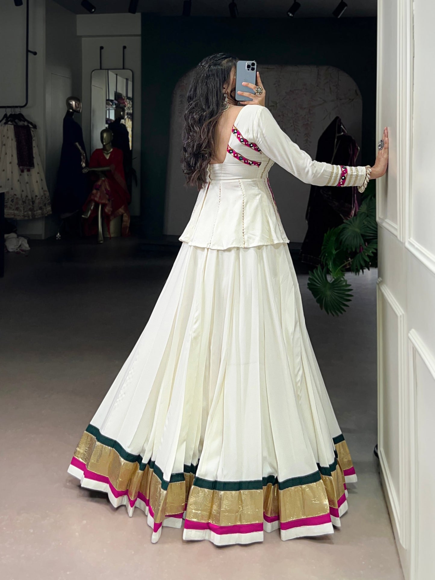 Musterd Pure Rayon Gamthi Work Navratri Lehenga Choli