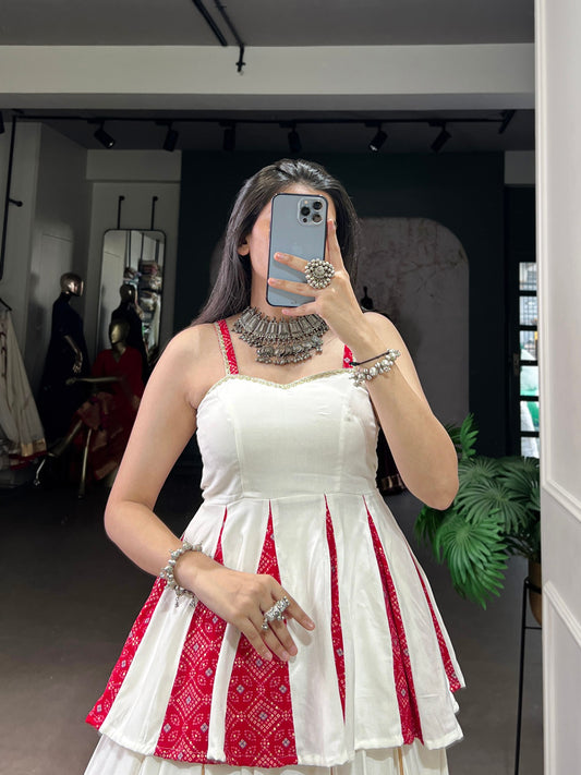 White Multicolor Pure Rayon Gamthi Work Navratri Lehenga Choli