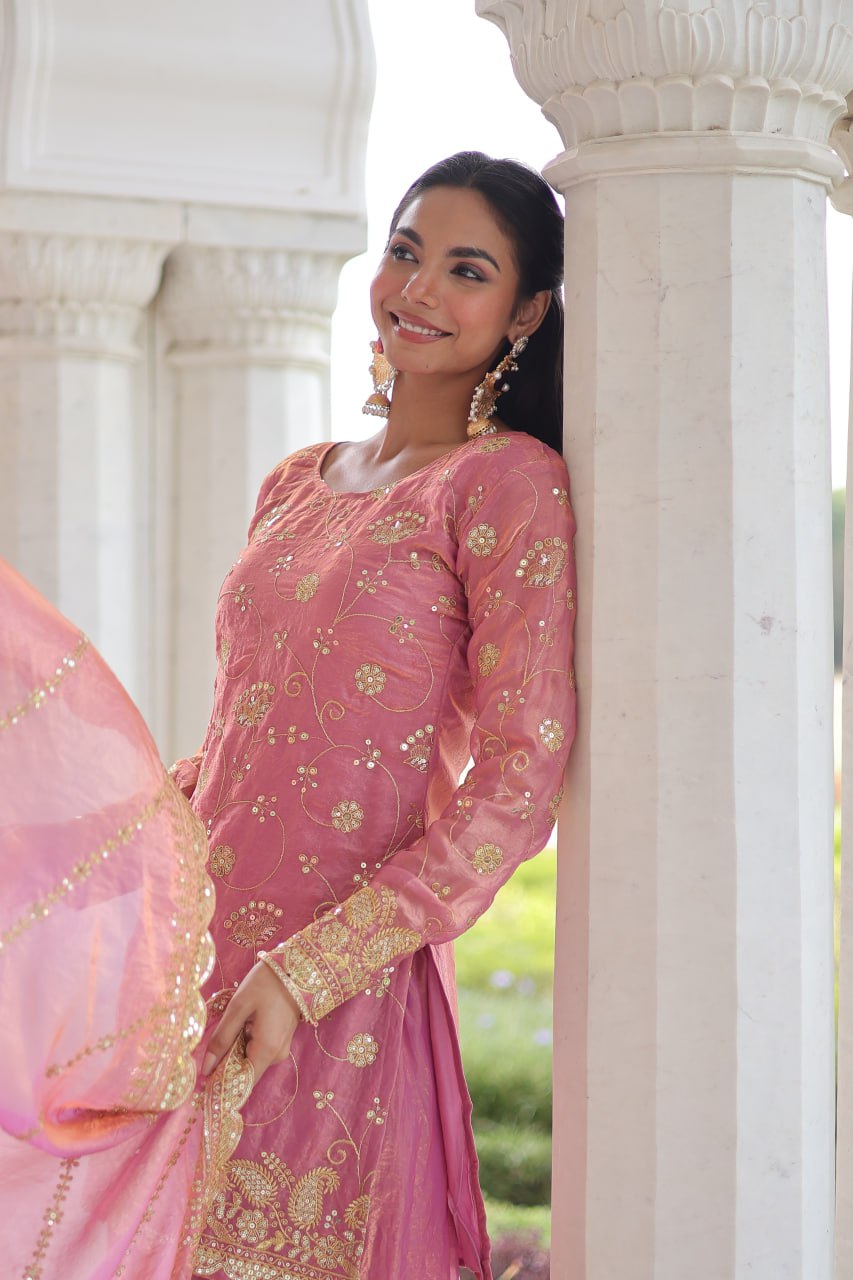 Pink Fendy With Rich Sequins Embroidered Work Sharara