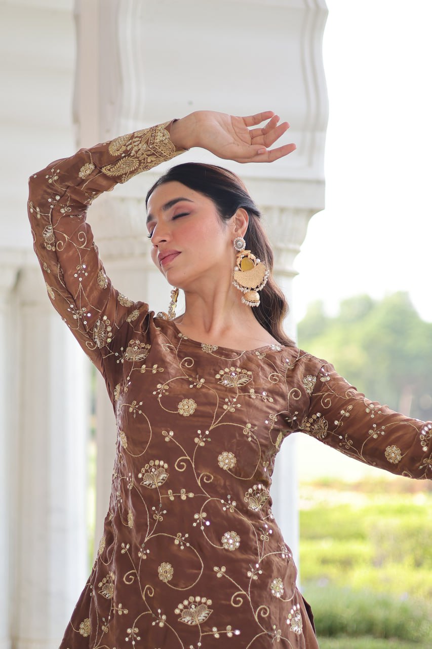 Pink Fendy With Rich Sequins Embroidered Work Sharara